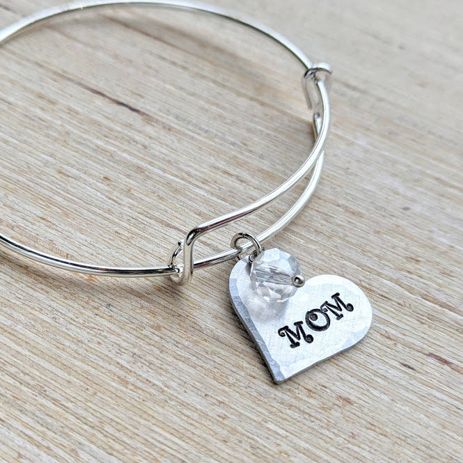 Mother's Day Name Heart Silver Bangle