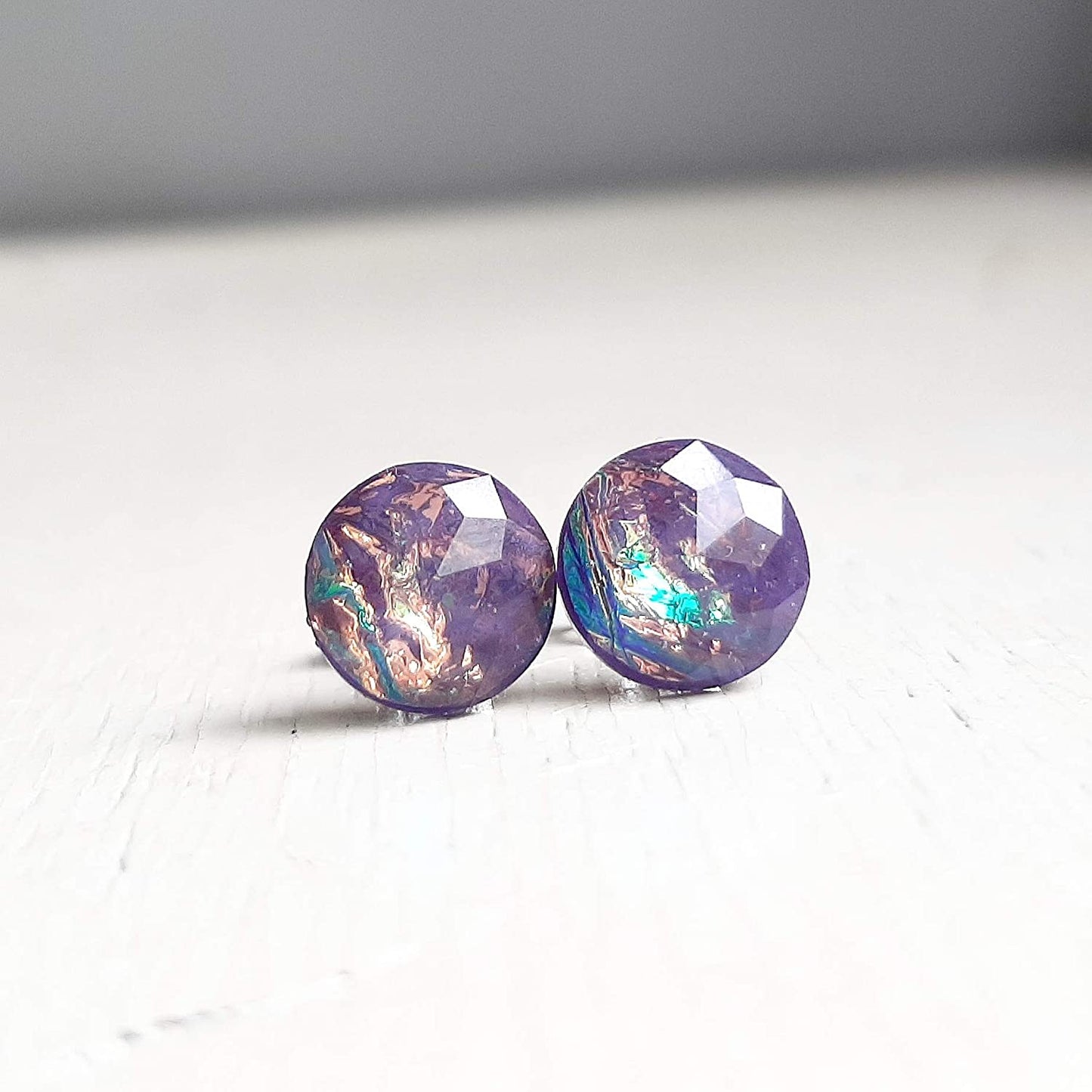 Purple Fire Opal Stud Earrings - Titanium