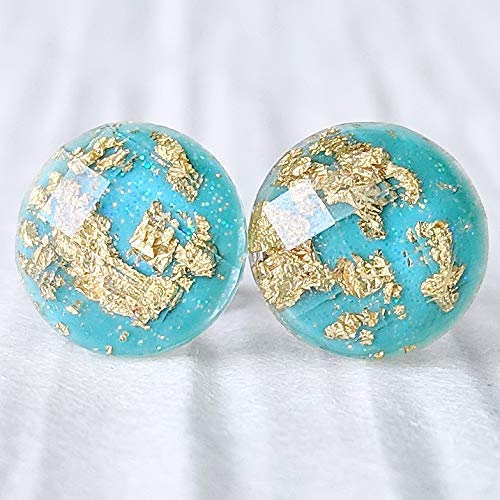 Gold Flakes & Glitter Stud Earrings- Hypoallergenic Titanium 10mm