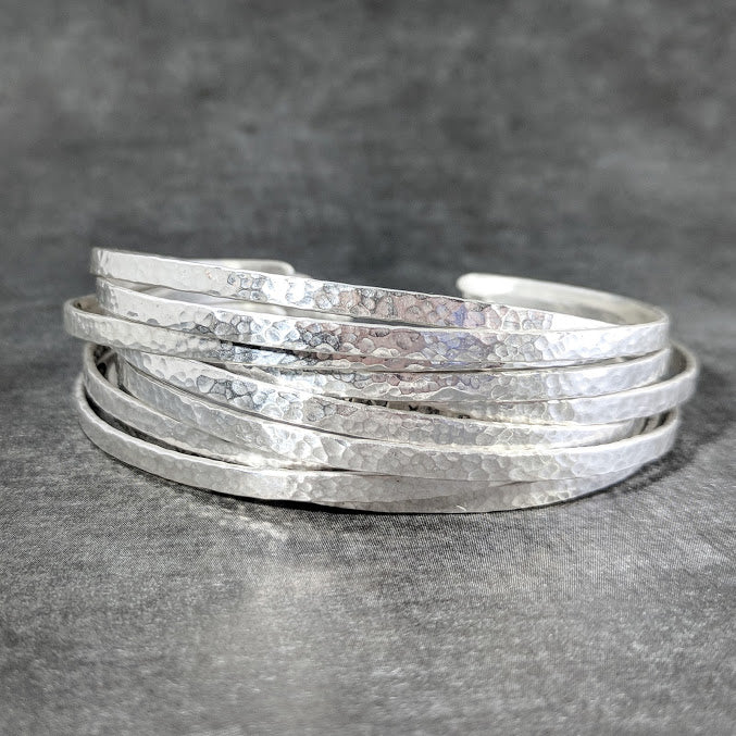 Sterling Silver Hammered Skinny Cuff Bracelet