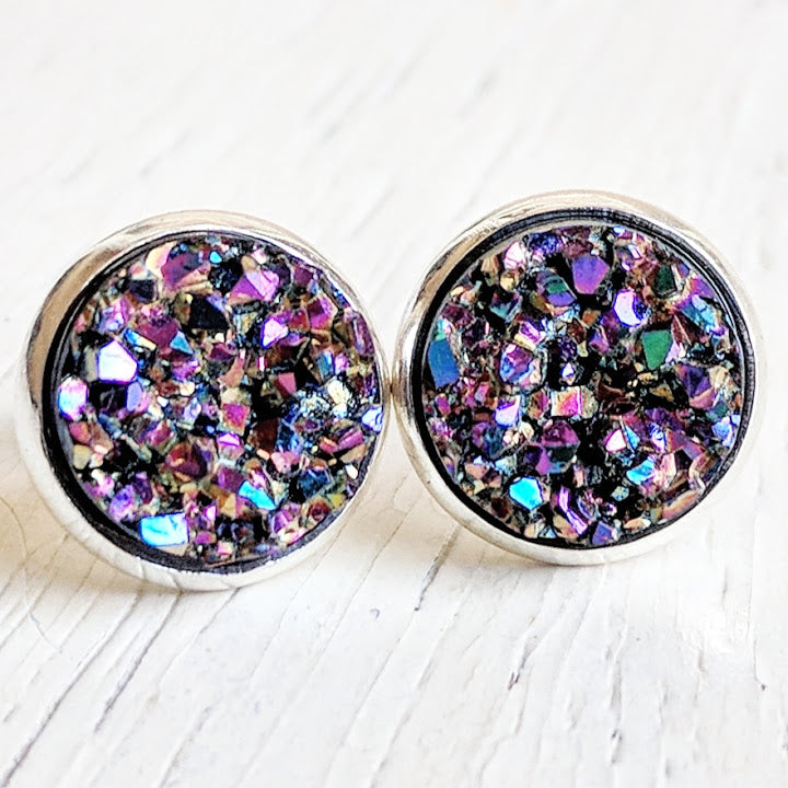 Square Druzy Earrings Sparkly Square Studs Faux Drusy New 