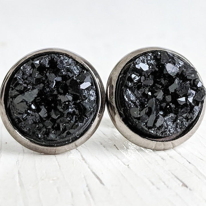 Large Faux Druzy Studs Hypoallergenic Earrings for Sensitive Ears Made with Plastic Posts Aqua