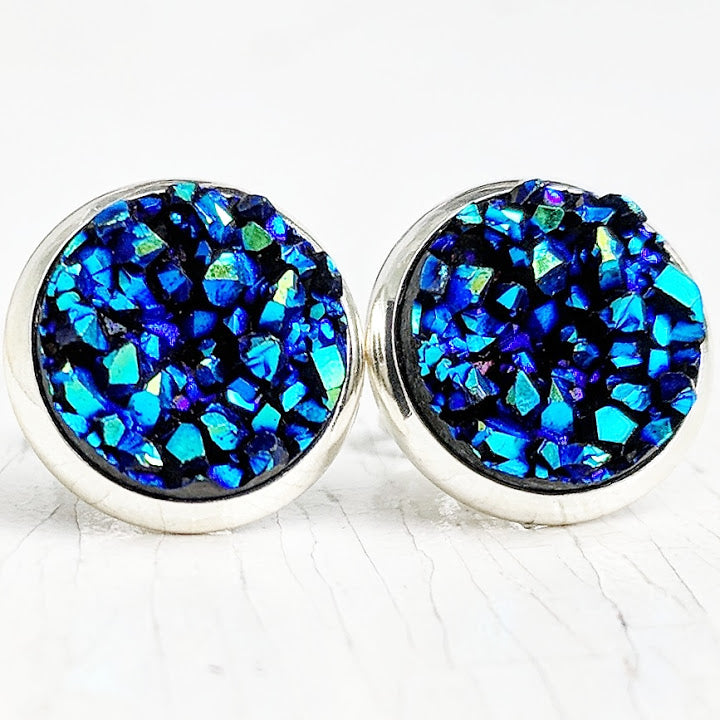 Midnight Blue Druzy Earrings - 10mm