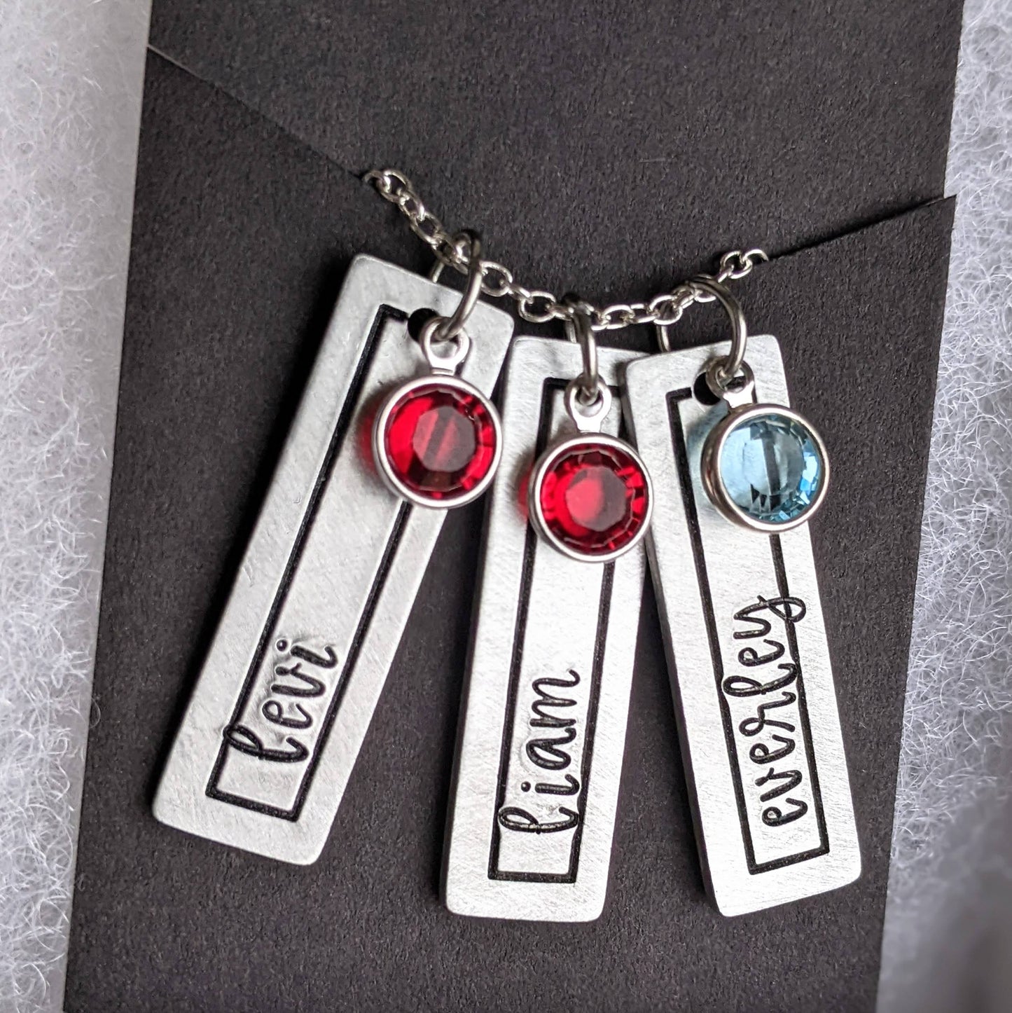 Mother's Name Tag Birthstone Necklace - Stainless Steel Chain