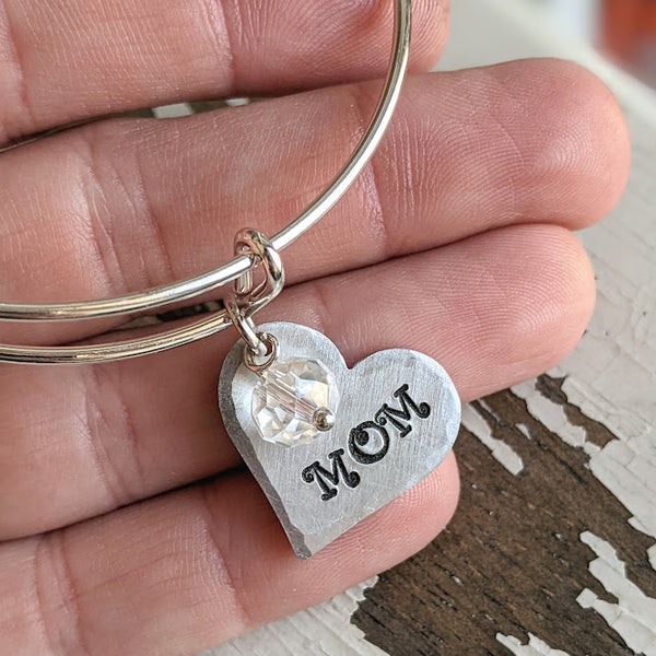 Mother's Day Name Heart Silver Bangle