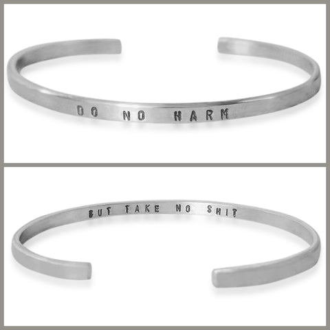Silver "Do No Harm" Skinny Cuff Bracelet