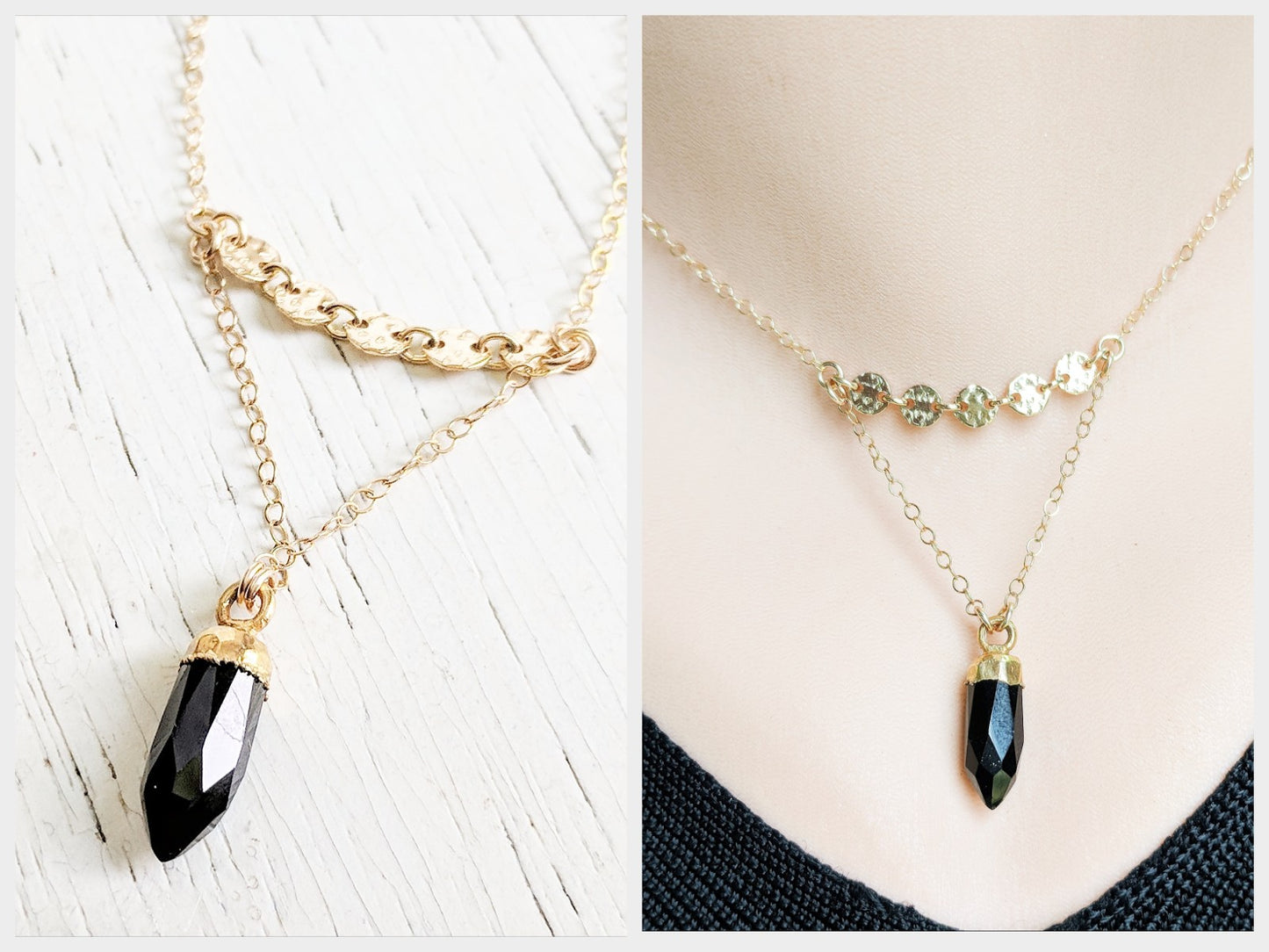 Onyx 14k Gold Sequin Layer Necklace - As Seen On CBS "God Friended Me" - Worn by Abby Awe as Lucy Season 1 Episode 7