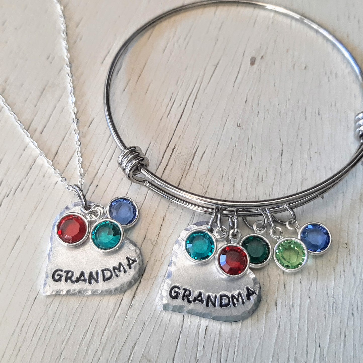 Heart Name Bangle with Birthstones