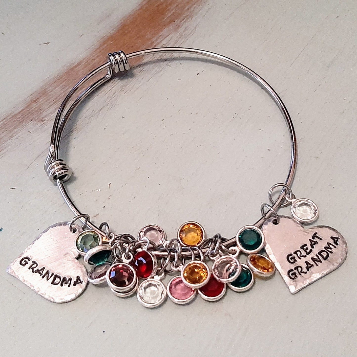 Heart Name Bangle with Birthstones