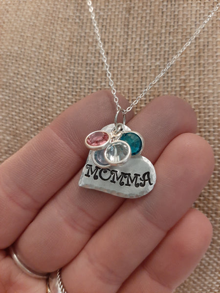 Heart Name Necklace with Birthstones