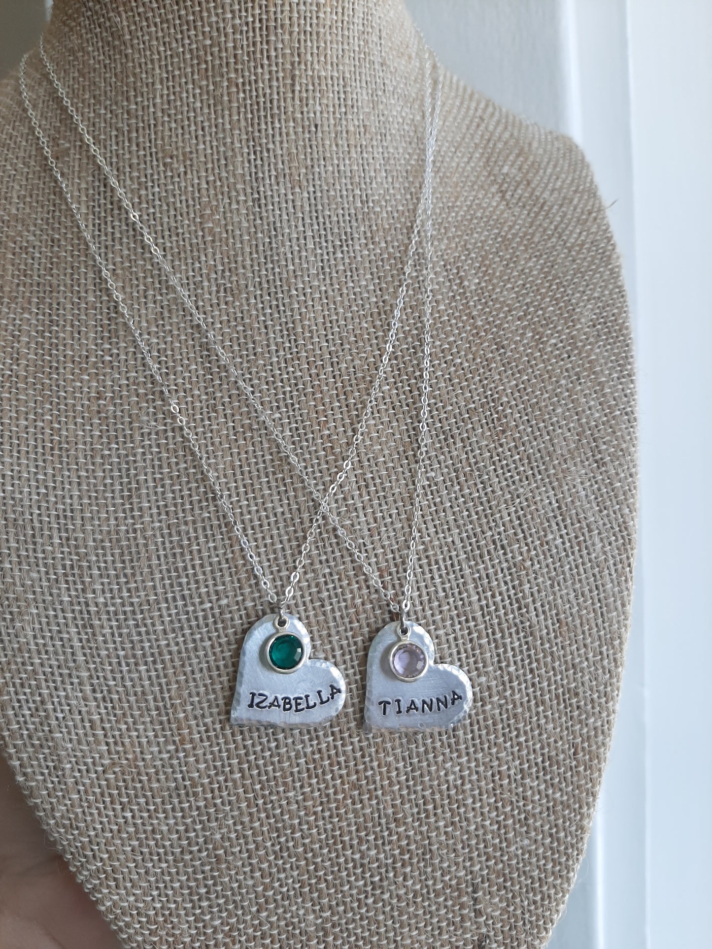 Heart Name Necklace with Birthstones