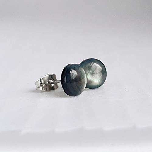 8mm Smokey Grey Opal Button Stud Earrings - Surgical Steel