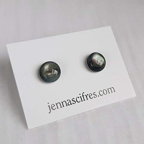 8mm Smokey Grey Opal Button Stud Earrings - Surgical Steel