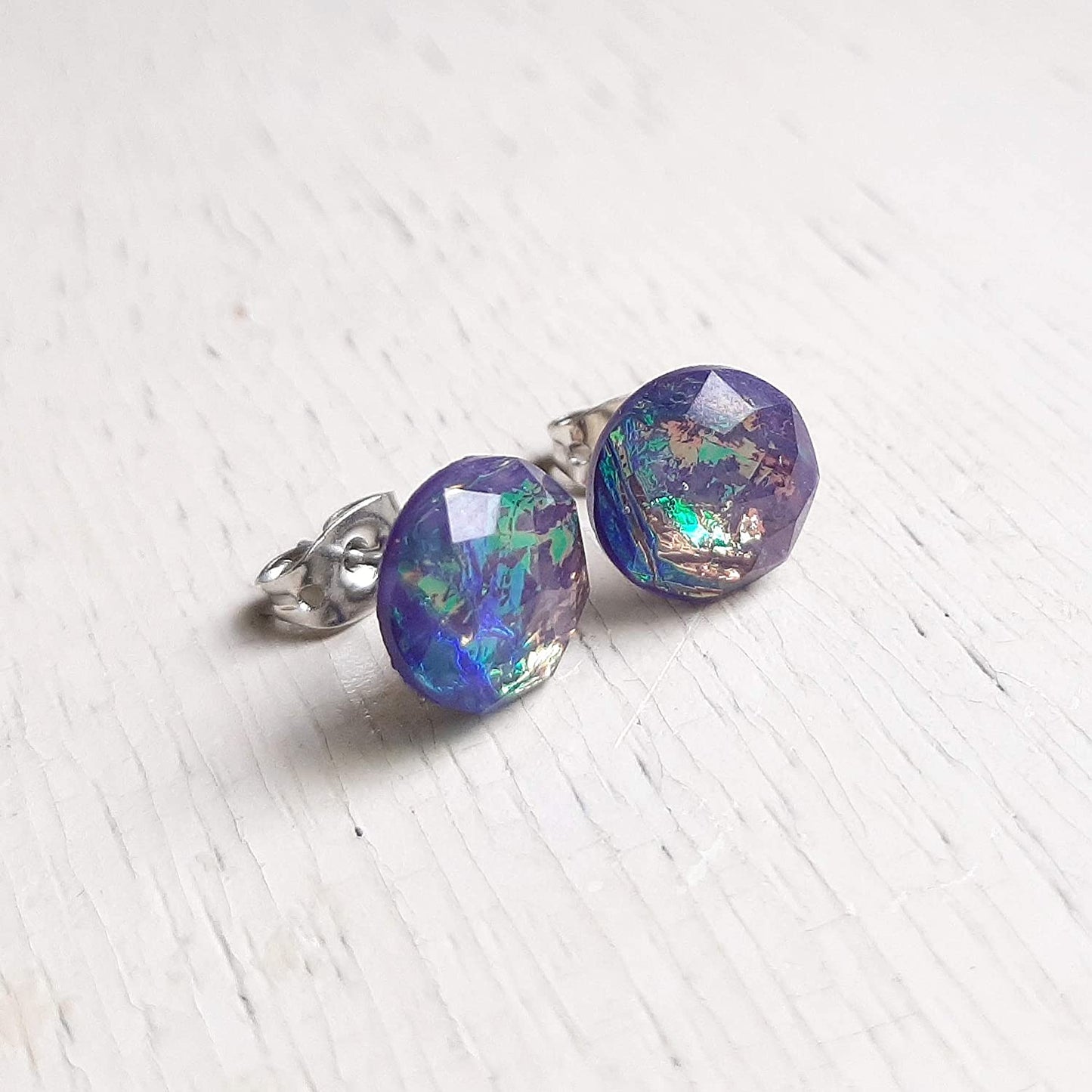 Purple Fire Opal Stud Earrings - Titanium