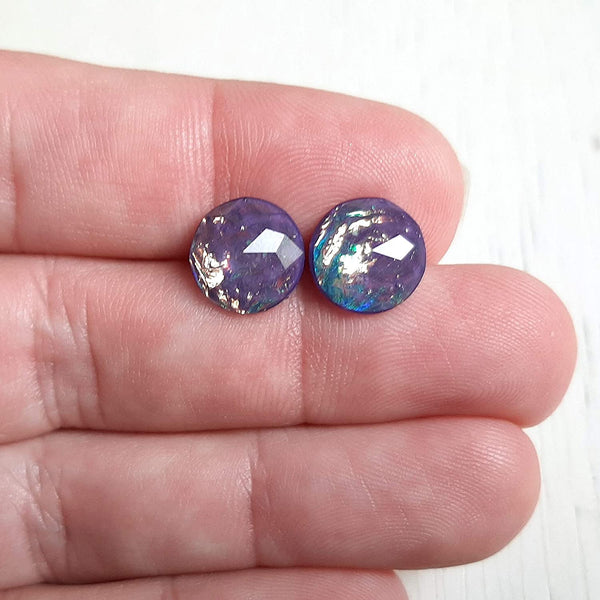 Purple Fire Opal Stud Earrings - Titanium