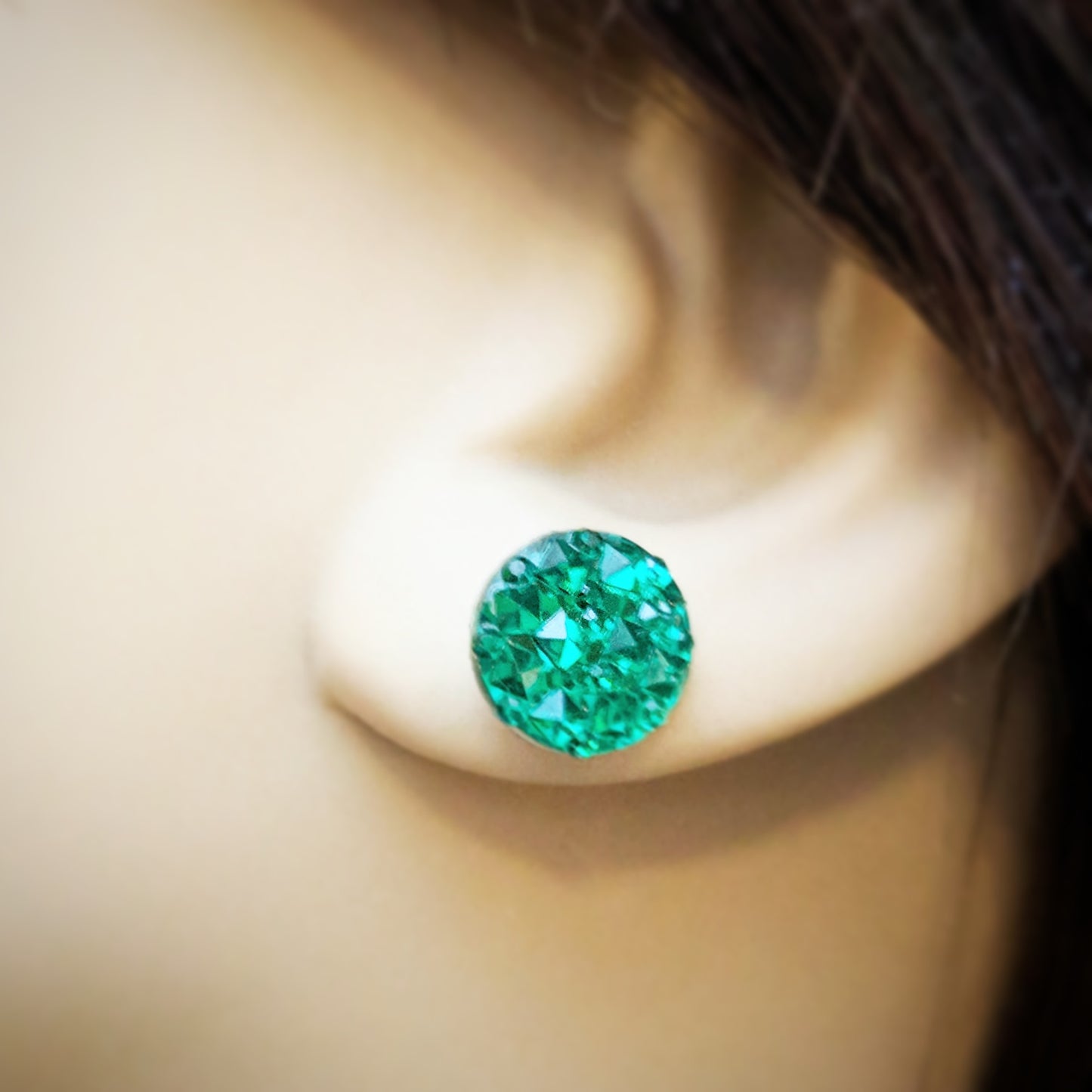 Green Sparkly Stud Earrings - Hypoallergenic
