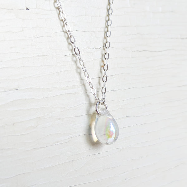 Crystal Raindrop on Sterling Silver Necklace
