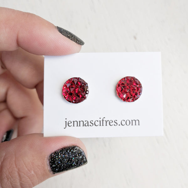 Red Sparkly Stud Earrings - Hypoallergenic