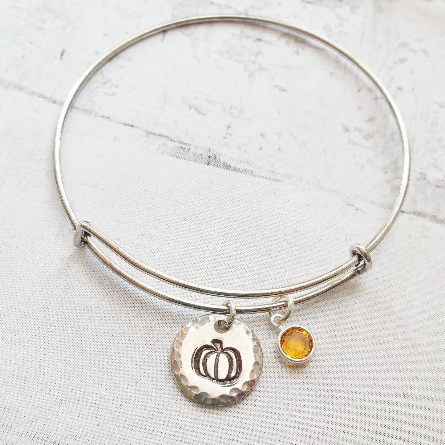 Pumpkin Bangle Bracelet with Swarovski Crystal on Stainless Steel