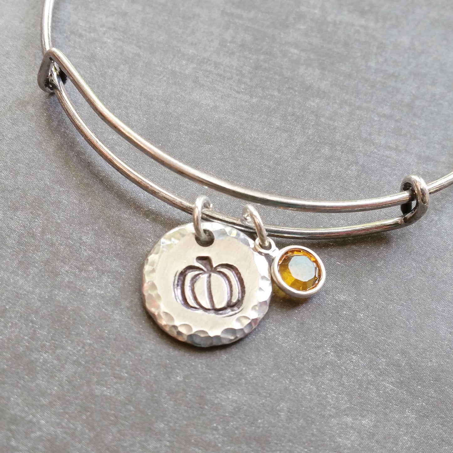 Pumpkin Bangle Bracelet with Swarovski Crystal on Stainless Steel