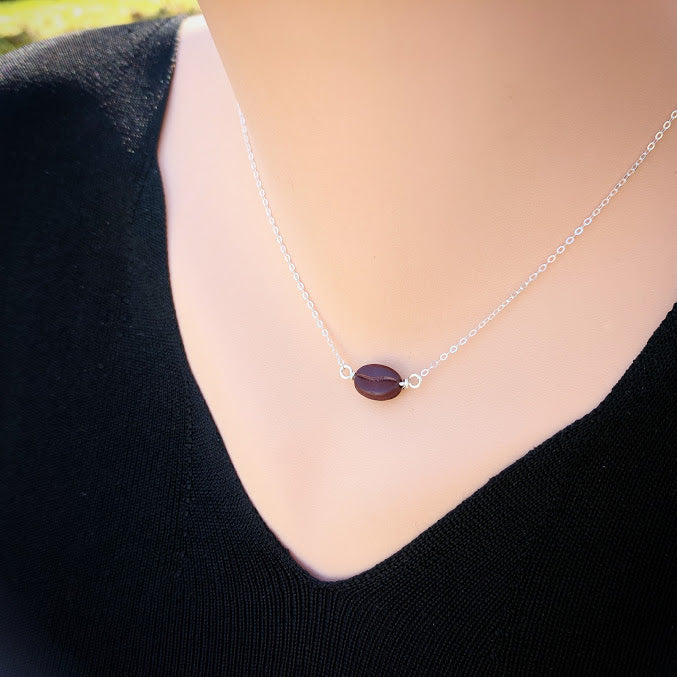 Coffee Bean Necklace - Sterling Silver Chain