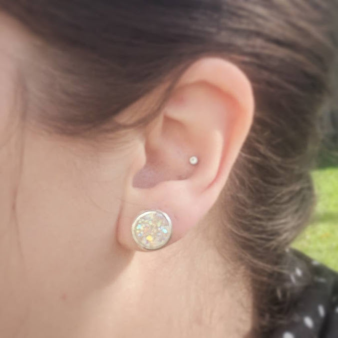 Opal on Silver - Druzy Stud Earrings - Hypoallergenic Posts