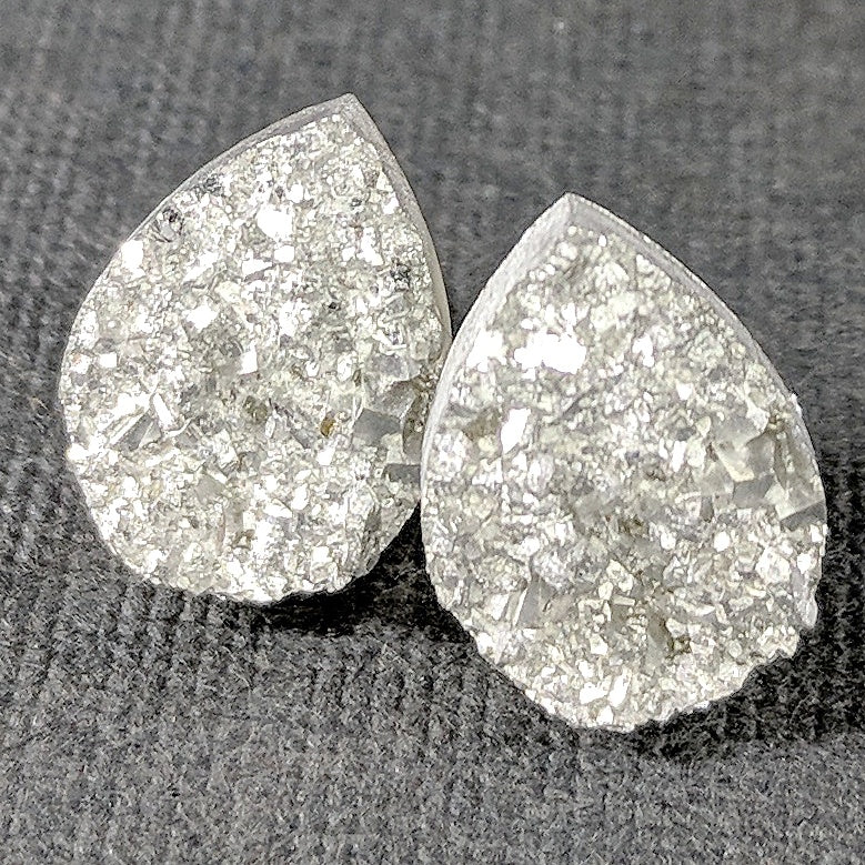 Silver Druzy Teardrop Stud Earrings - Hypoallergenic Titanium Posts
