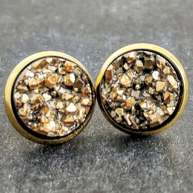 Gold on Gold - Druzy Stud Earrings - Hypoallergenic Posts