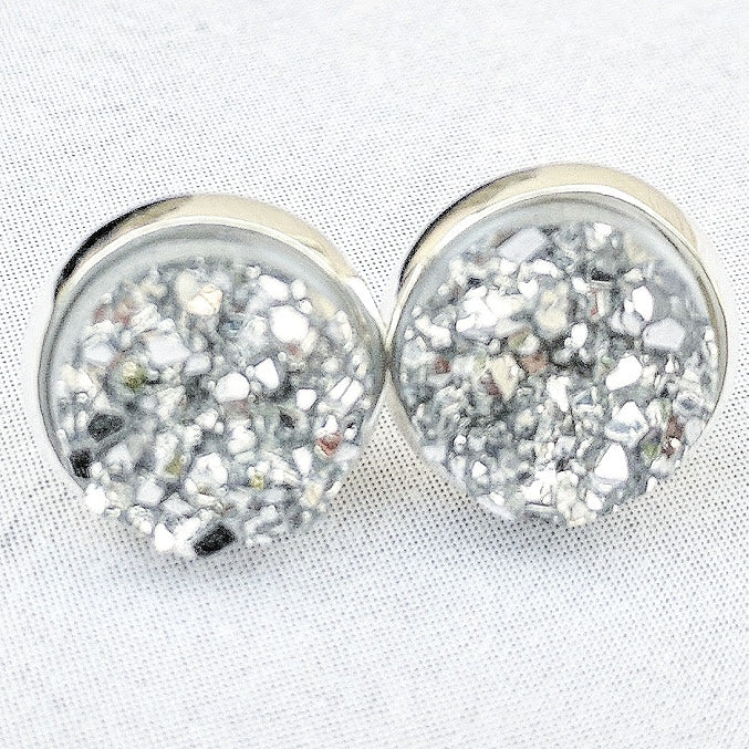 Silver on Silver - Druzy Stud Earrings - Hypoallergenic Posts