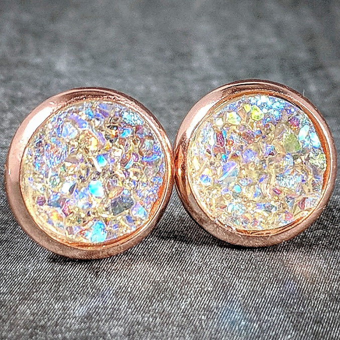 Opal on Rose Gold - Druzy Stud Earrings - Hypoallergenic Posts – Jenna ...