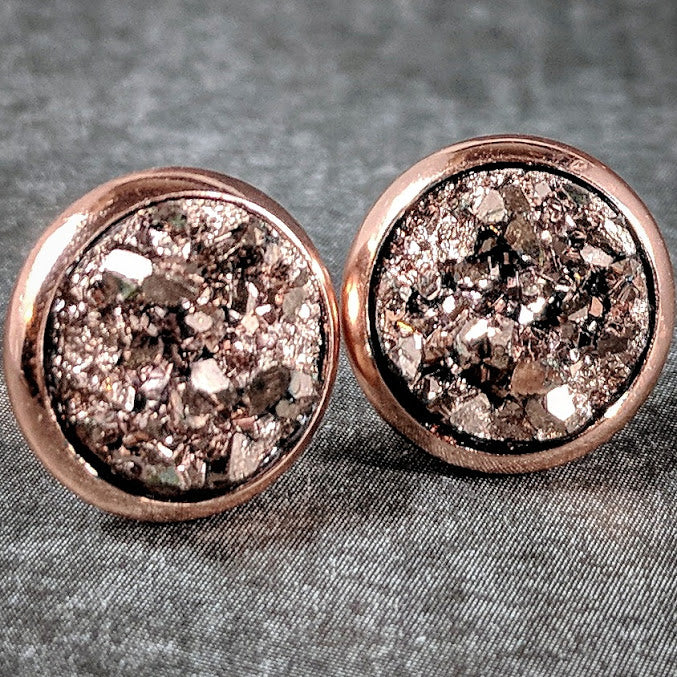 Rose Gold on Rose Gold - Druzy Stud Earrings - Hypoallergenic Posts
