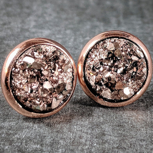 Rose Gold on Rose Gold - Druzy Stud Earrings - Hypoallergenic Posts ...