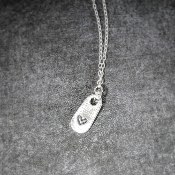 Tiny Pewter Heart Tag on Sterling Silver Necklace
