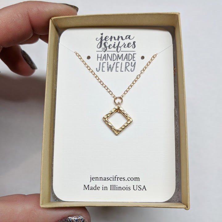 14k Gold Filled Square Necklace - As Seen On TV's "Arrow" - Worn by Emily Richards as Felicity Ep. 613