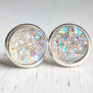 Opal on Silver - Druzy Stud Earrings - Hypoallergenic Posts