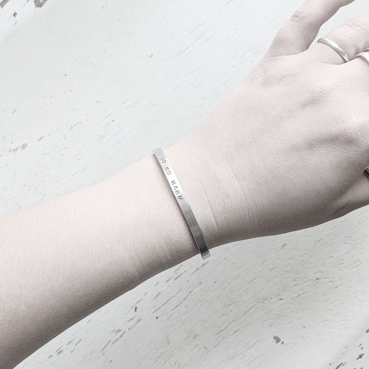 Silver "Do No Harm" Skinny Cuff Bracelet