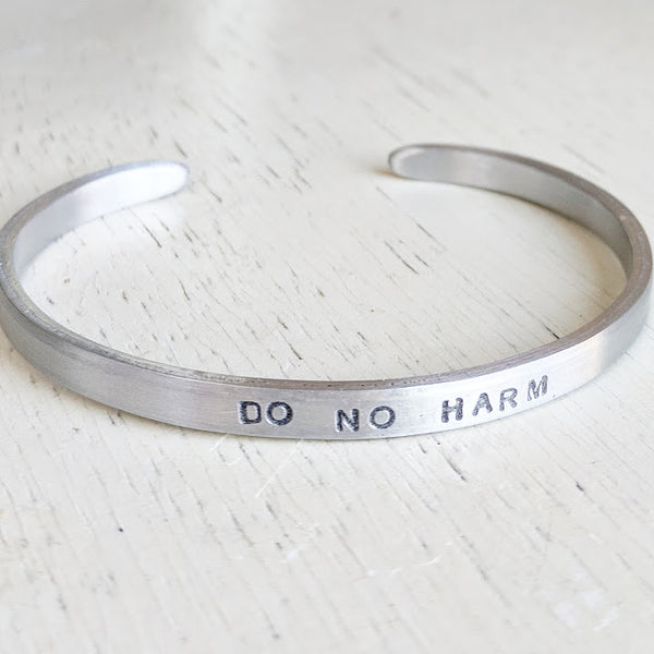 Silver "Do No Harm" Skinny Cuff Bracelet