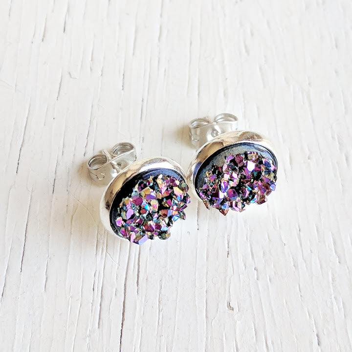 Small Purple Galaxy Druzy Earrings (8mm)