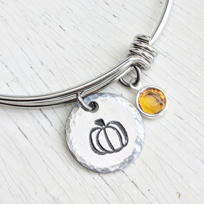 Pumpkin Bangle Bracelet with Swarovski Crystal on Stainless Steel