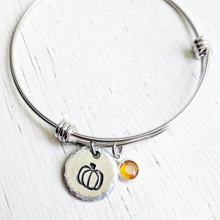 Pumpkin Bangle Bracelet with Swarovski Crystal on Stainless Steel