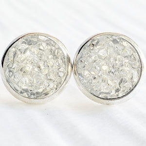 Clear on Silver - Druzy Stud Earrings - Hypoallergenic Posts
