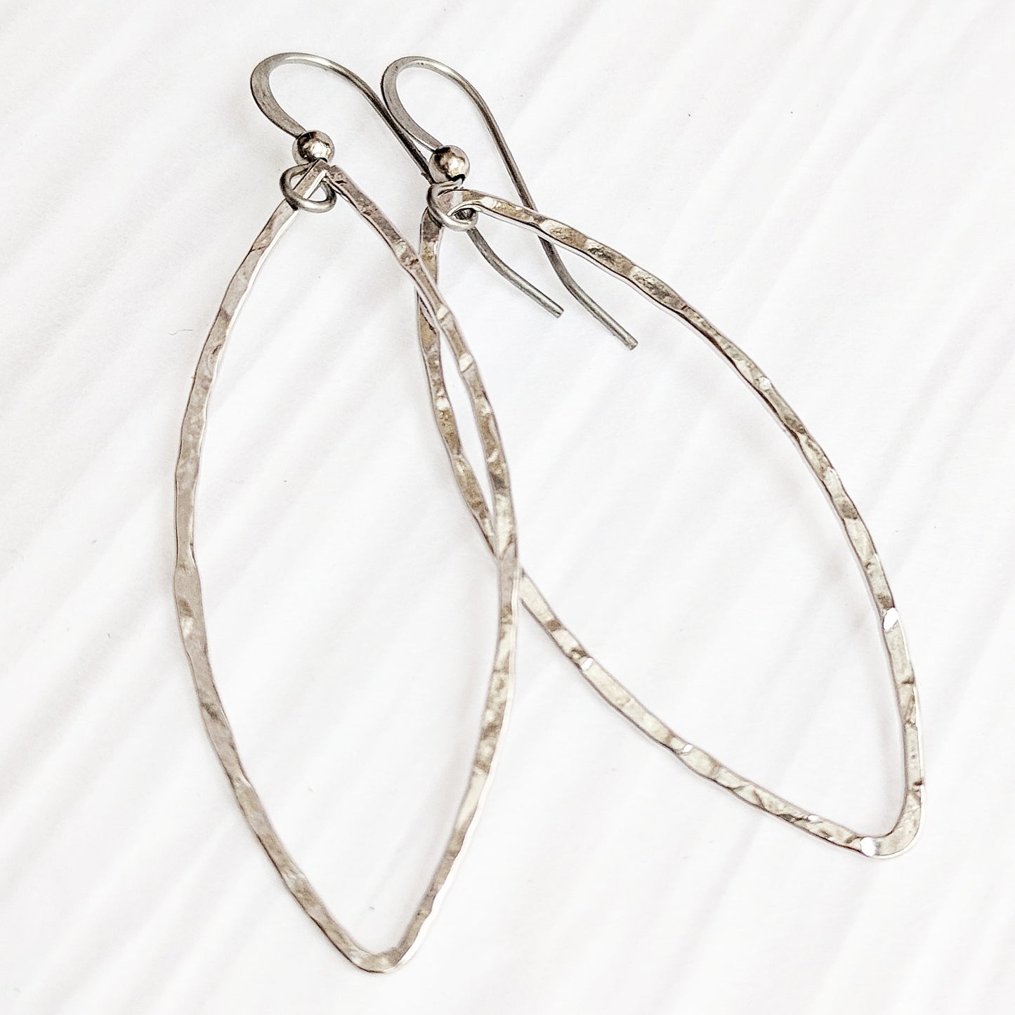 Large Hammered Petal Earrings on Surgical Steel Wires