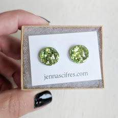 Green Glitter Bubble Stud Earrings - Hypoallergenic Silver Plated Posts