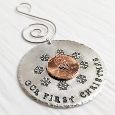 Our First Christmas Ornament with Real Penny - Collectible Gift