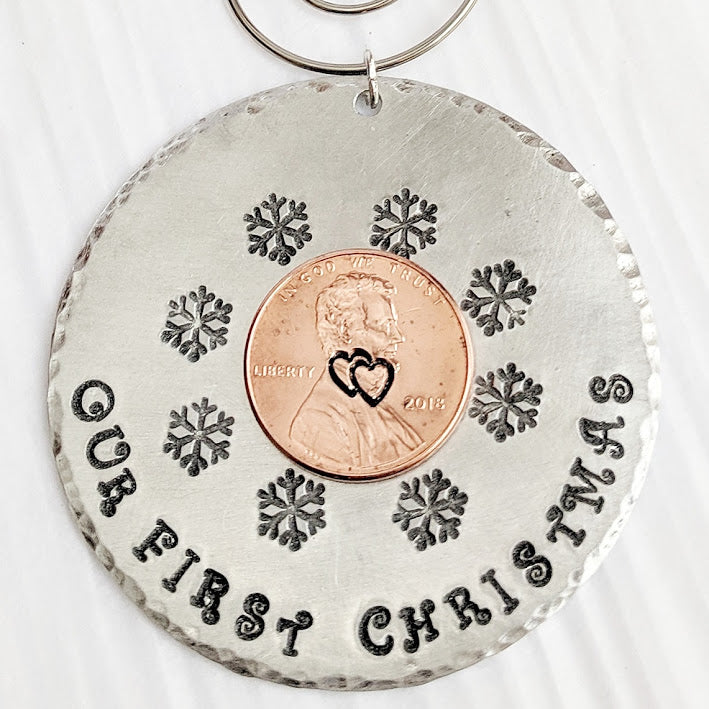 Our First Christmas Ornament with Real Penny - Collectible Gift