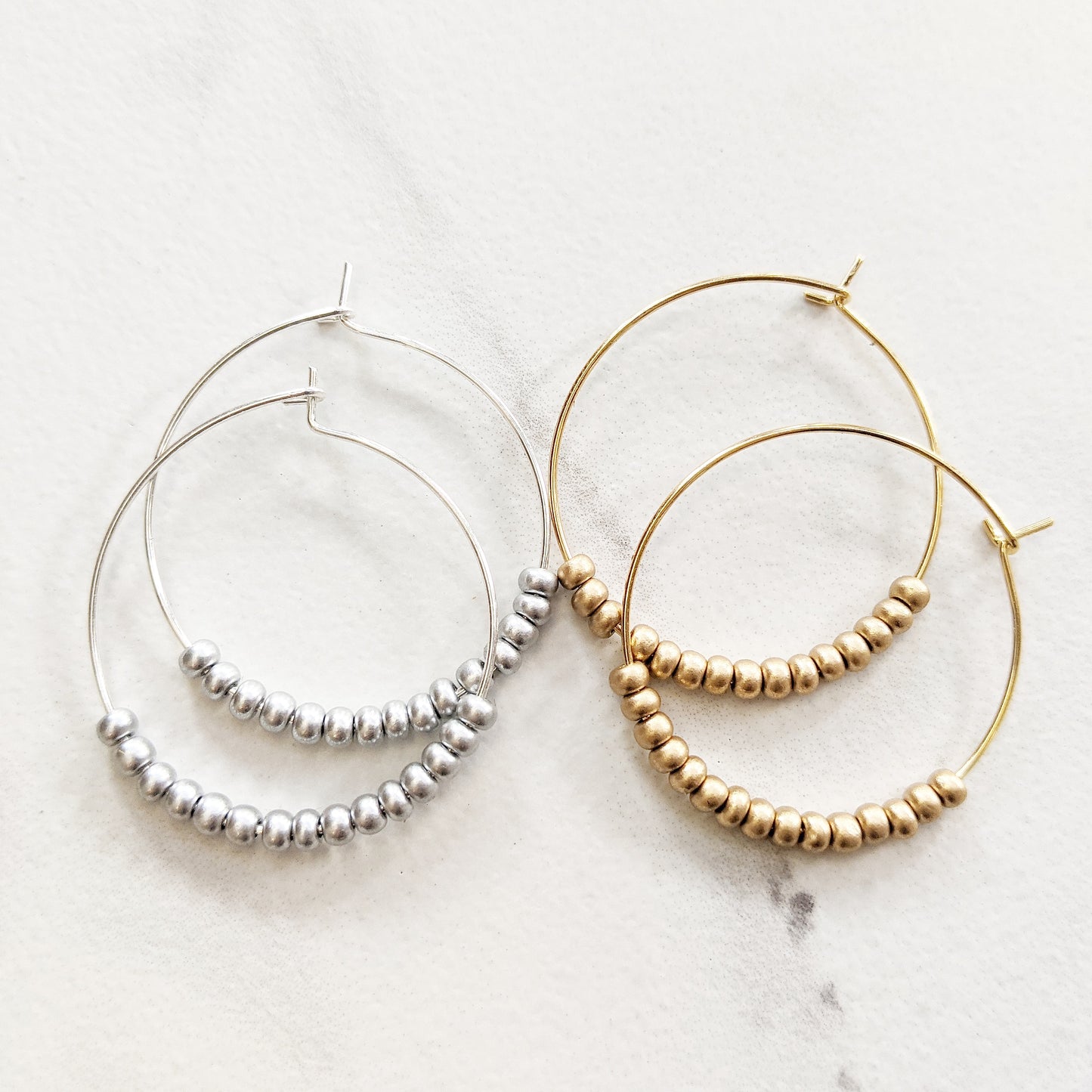 Gold or Silver Czech Glass Beaded Hoop Earrings