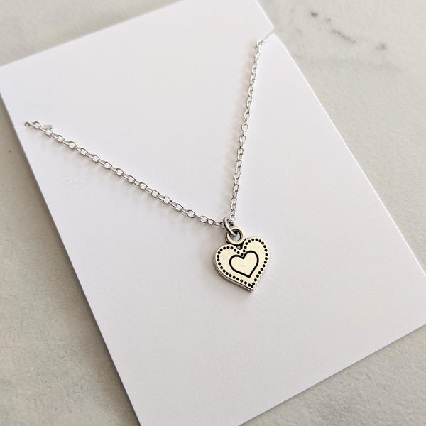 Dainty Silver Plated Heart Necklace - Valentine Jewelry