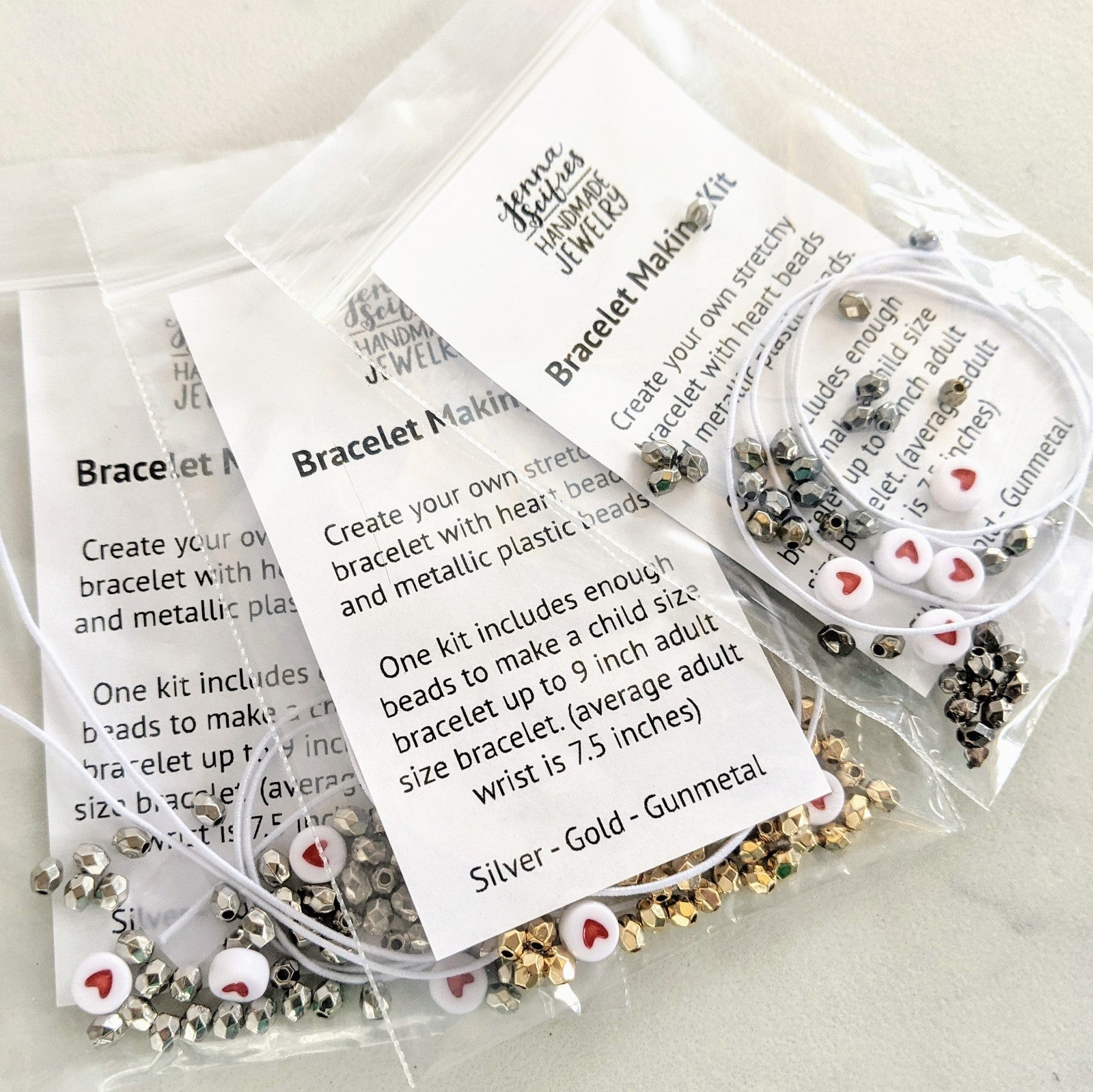 KIT - Hearts & Metallic Beads - Stretchy Bracelet Making Kit