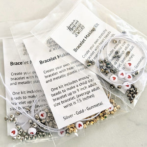 KIT - Hearts & Metallic Beads - Stretchy Bracelet Making Kit