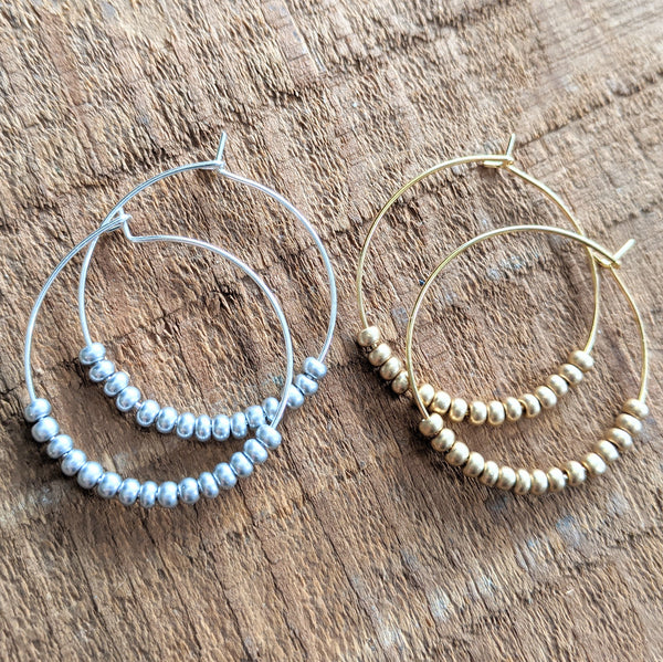 Gold or Silver Czech Glass Beaded Hoop Earrings